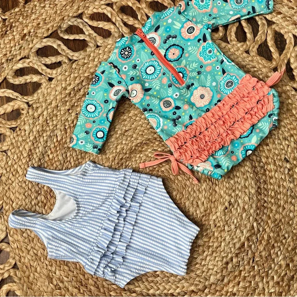 Ruffle Butts Toddler Girls Swimsuit Size 0-3 Months 1 Pc Rashguard Island Dream - Picture 2 of 5